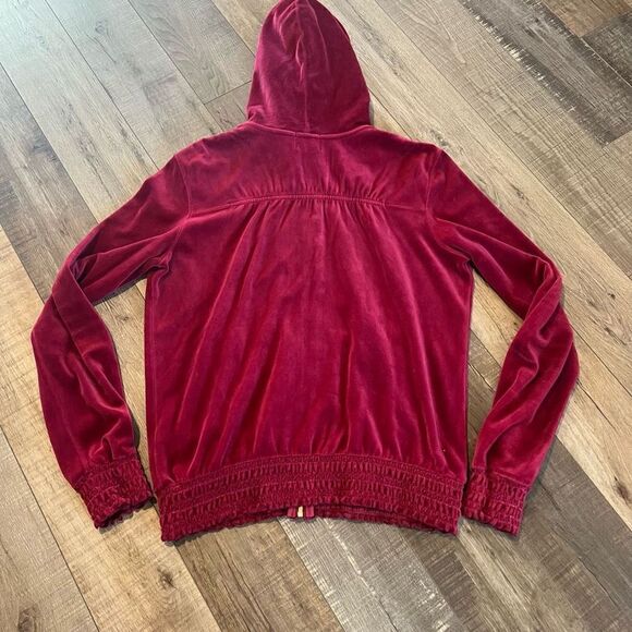Juicy Couture Y2K Burgundy Smocked Zip-Up Sweater Size XL - Picture 2 of 6